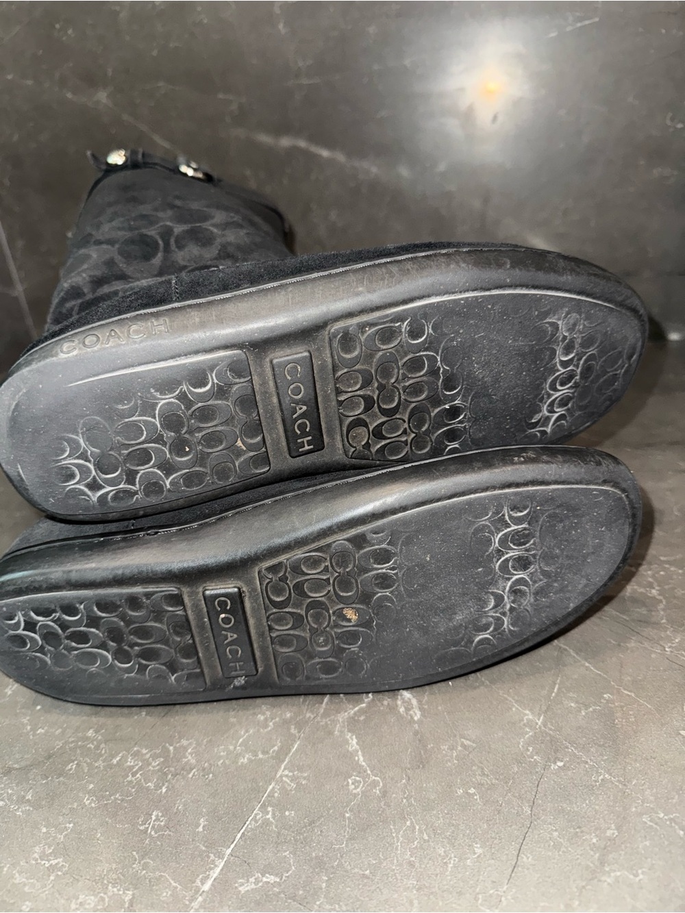 Coach Black Suede Logo Boots with Buckle Accent - Picture 3 of 4
